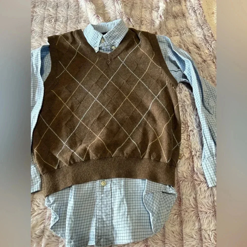 Ralph Lauren Boys Button Up Shirt Size: 7 with E-land vest 6X/7